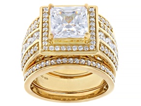 White Cubic Zirconia 18k Yellow Gold Over Sterling Silver Scintillant Cut® Ring Set 6.06ctw