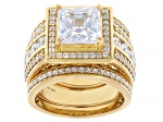 White Cubic Zirconia 18k Yellow Gold Over Sterling Silver Scintillant Cut® Ring Set 6.06ctw