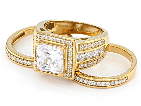 White Cubic Zirconia 18k Yellow Gold Over Sterling Silver Scintillant Cut® Ring Set 6.06ctw