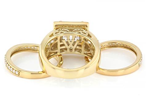 White Cubic Zirconia 18k Yellow Gold Over Sterling Silver Scintillant Cut® Ring Set 6.06ctw