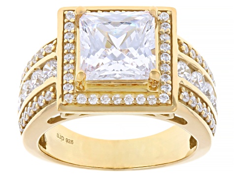 White Cubic Zirconia 18k Yellow Gold Over Sterling Silver Scintillant Cut® Ring Set 6.06ctw