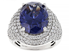 Blue And White Cubic Zirconia Rhodium Over Silver Ring 17.10ctw