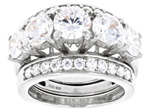 White Cubic Zirconia Rhodium Over Sterling Silver Ring Set 6.63ctw