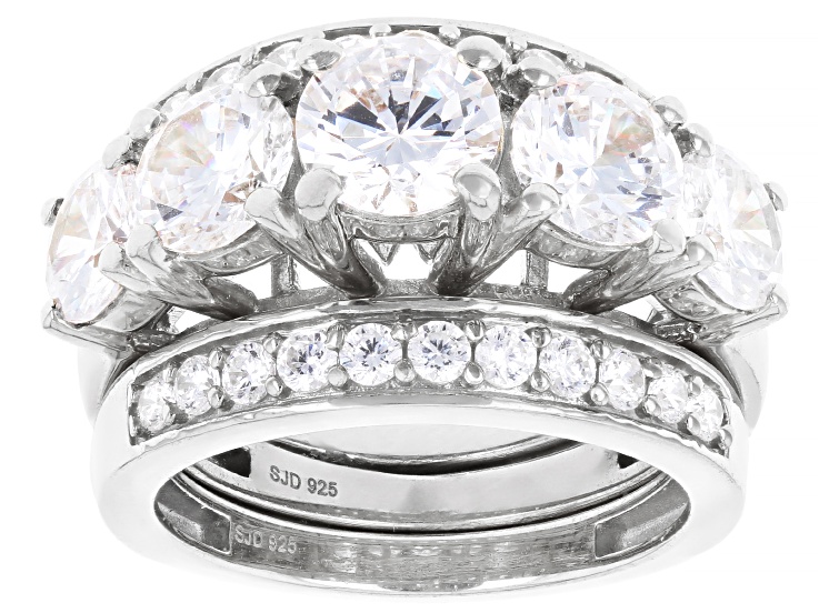 White Cubic Zirconia Rhodium Over Sterling Silver Ring Set 6.63ctw