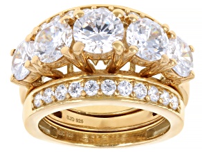 White Cubic Zirconia 18k Yellow Gold Over Sterling Silver Ring Set 6.63ctw