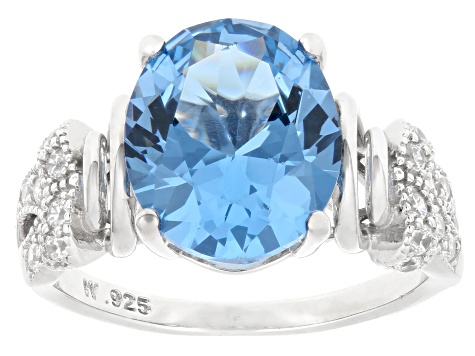 Blue Lab Created Spinel And White Cubic Zirconia Rhodium Over Silver Ring 7.91ctw