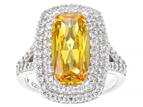 Yellow And White Cubic Zirconia Rhodium Over Sterling Silver Ring 7.68ctw