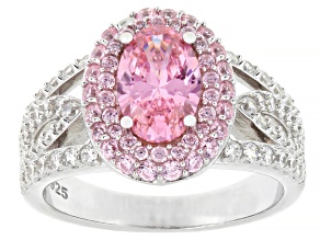 Pink And White Cubic Zirconia Rhodium Over Sterling Silver Ring 4.22ctw
