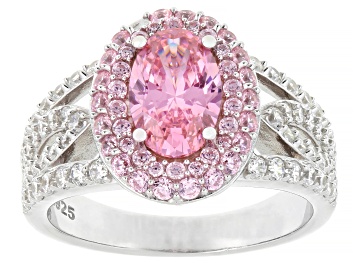 Picture of Pink And White Cubic Zirconia Rhodium Over Sterling Silver Ring 4.22ctw