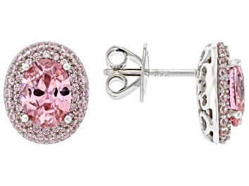 Picture of Pink Cubic Zirconia Rhodium Over Sterling Silver Earrings 5.60ctw