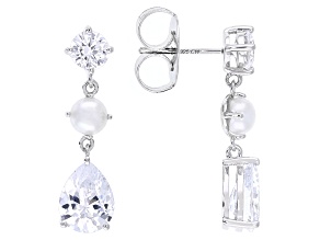 White Cubic Zirconia and Cultured Freshwater Pearl Rhodium Over Sterling Silver Earrings 6.30ctw