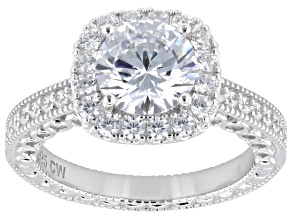 White Cubic Zirconia Rhodium Over Sterling Silver Halo Ring 5.01ctw