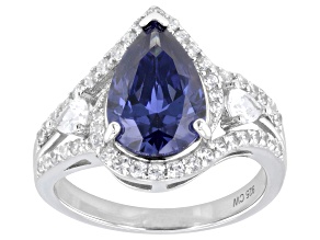 Blue and White Cubic Zirconia Rhodium Over Sterling Silver Ring 3.89ctw