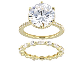 White Cubic Zirconia 18k Yellow Gold Over Sterling Silver Ring Set 11.55ctw
