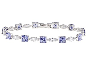 Blue and White Cubic Zirconia Rhodium Over Sterling Silver Bracelet 31.98ctw