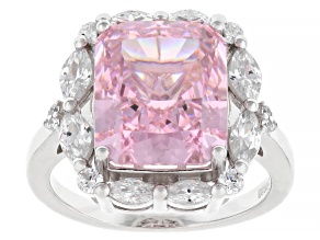 Pink and White Cubic Zirconia Rhodium Over Sterling Silver Ice Cut Ring 10.68ctw