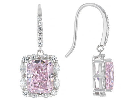 Pink and White Cubic Zirconia Rhodium Over Silver Ice Cut Earrings 8.15ctw