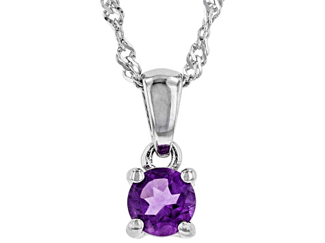 Purple Amethyst Rhodium Over Sterling Silver Children's Birthstone Pendant with Chain .21ct