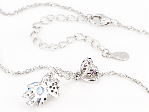 Swiss Blue Topaz Rhodium Over Sterling Silver Childrens Pendant with Chain .52ctw