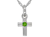 Green Chrome Diopside Rhodium Over Sterling Silver Children's Cross Pendant with Chain .03ct