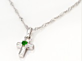 Green Chrome Diopside Rhodium Over Sterling Silver Children's Cross Pendant with Chain .03ct