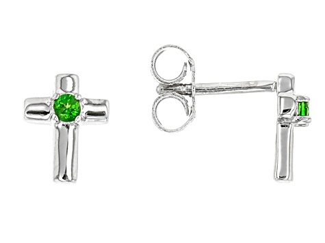 Green Chrome Diopside Rhodium Over Sterling Silver Childrens Stud Earrings .05ctw