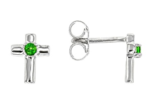 Green Chrome Diopside Rhodium Over Sterling Silver Childrens Stud Earrings .05ctw