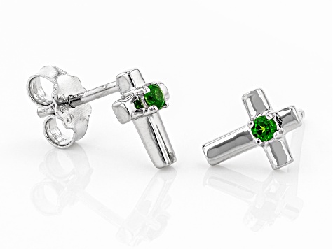 Green Chrome Diopside Rhodium Over Sterling Silver Childrens Stud Earrings .05ctw