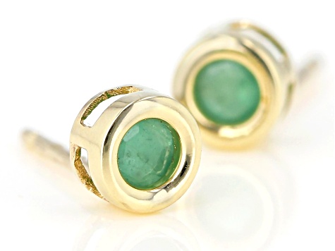 Green Sakota Emerald 10k Yellow Gold Childrens Stud Earrings .20ctw