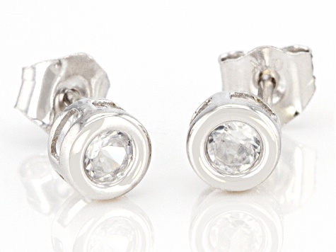 White Zircon Rhodium Over 10k White Gold Stud Earrings .22ctw