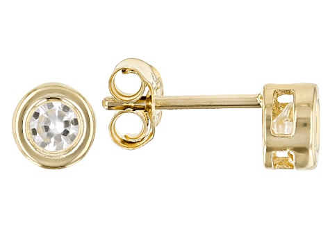 White Zircon 10k Yellow Gold Childrens Stud Earrings .22ctw