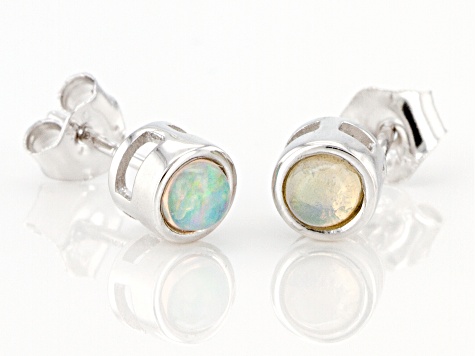 Ethiopian Opal Rhodium Over 10k White Gold Stud Earrings