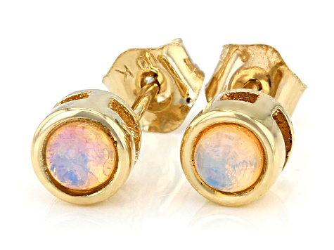 Multi Color Ethiopian Opal 10k Yellow Gold Stud Earrings 3mm
