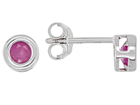 Red Ruby Rhodium Over 10k White Gold Childrens  Earrings .30ctw