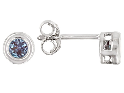 Teal Lab Created Alexandrite Rhodium Over 10k White Gold Childrens Stud Earrings .34ctw