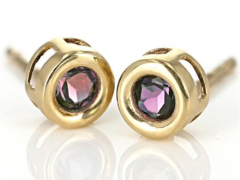Teal Lab Created Alexandrite 10k Yellow Gold Childrens Stud Earrings .23ctw