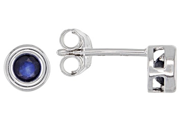 Picture of Blue Sapphire Rhodium Over 10k White Gold Childrens Stud Earrings .20ctw