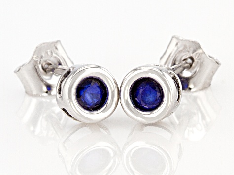 Blue Sapphire Rhodium Over 10k White Gold Childrens Stud Earrings .20ctw