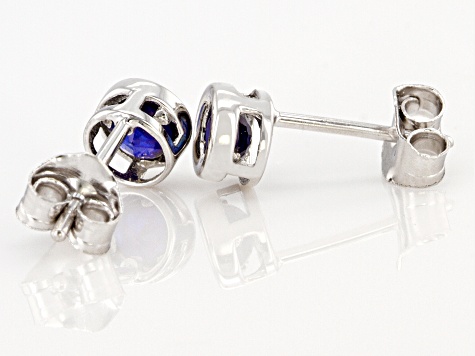 Blue Sapphire Rhodium Over 10k White Gold Stud Earrings .20ctw