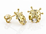 White Zircon 10k Yellow Gold Ladybug Childrens Stud Earrings .20ctw