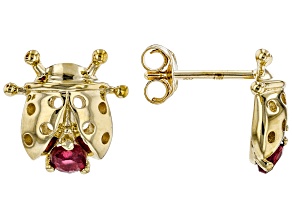Red Ruby 10k Yellow Gold Ladybug Earrings .20ctw