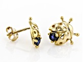 Blue Sapphire 10k Yellow Gold Ladybug Childrens Earrings .15ctw