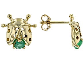 Green Sakota Emerald 10k Yellow Gold Children's Ladybug Stud Earrings .14ctw