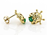 Green Sakota Emerald 10k Yellow Gold Childrens Ladybug Stud Earrings .14ctw