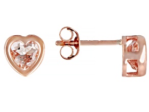 Peach Cor-de-Rosa Morganite Children's 10k Rose Gold Heart Stud Earrings .56ctw