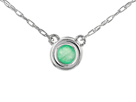Green Sakota Emerald Solitaire Rhodium Over 10k White Gold Child's Necklace  .10ct