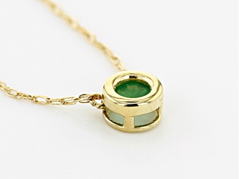 .10ct Sakota Emerald Solitaire, 10k Yellow Gold Childrens Necklace.