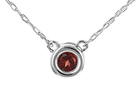 Red Garnet Rhodium Over 10k White Gold Child's Necklace .13ct