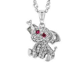 Red Lab Created Ruby Rhodium Over Sterling Silver Children's Elephant Pendant/Chain .32ctw