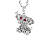 Red Lab Created Ruby Rhodium Over Sterling Silver Childrens Elephant Pendant/Chain .32ctw